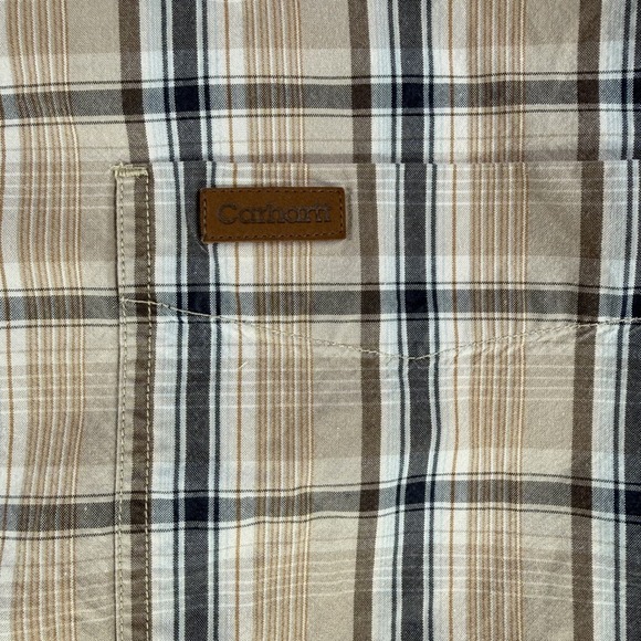 Carhartt Shirt Men 2XL Brown Plaid Short Sleeve Button Down Cotton Workwear - Picture 6 of 8